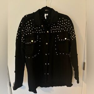 Like New Studded Demi Oversized Relaxed Fit Shacket Jacket in Black, M